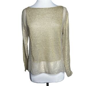 BAILEY 44 Metallic Sheer Chiffon & Flax/Lurex Pullover Sweater Top Tunic Blouse